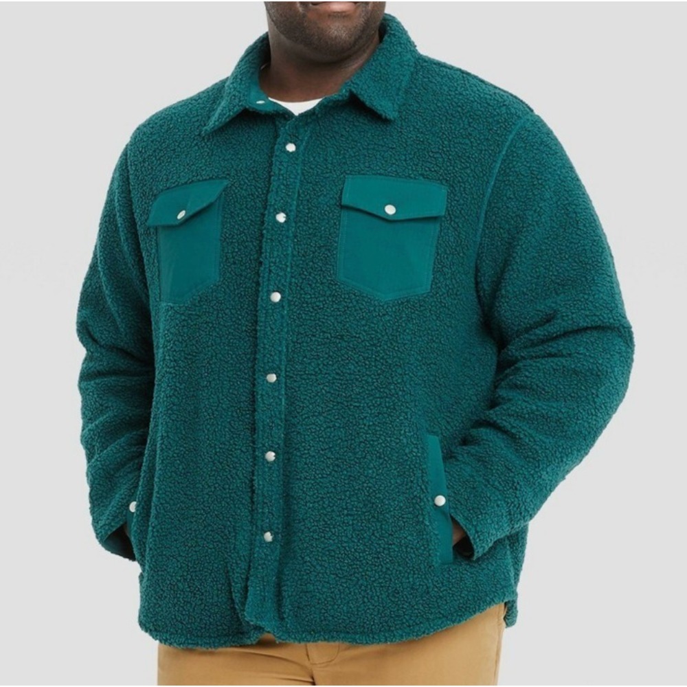 GOODFELLOW Dk Green SHERPA FLEECE JACKET SHIRT Shacket Snap-Up Work Outdoor XXL
